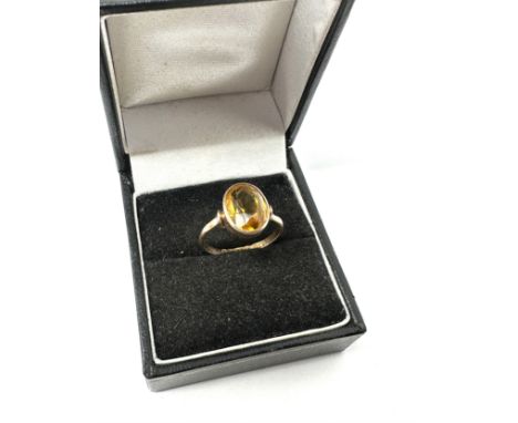 9ct Gold Antique Citrine Solitaire Dress Ring - Hallmarked Chester 1924 (2.1g) 