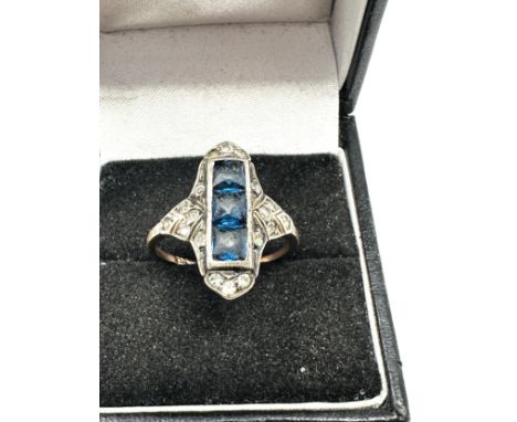 9ct Gold & Silver Blue & White Paste Dress Ring (3.4g) 