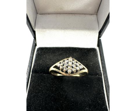 9ct Gold Diamond Cluster Split Shoulders Dress Ring (2.2g) 