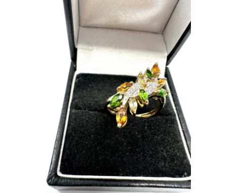 9ct Gold Diamond, Citrine &amp; Tourmaline Dress Ring (3.1g) 