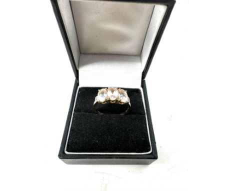 9ct Yellow Gold Diamond &amp; Morganite Trilogy Ring (2.5g) 