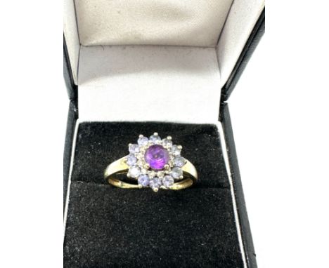 9ct  Gold Vintage Amethyst &amp; Tanzanite Cluster Ring (2.7g) 