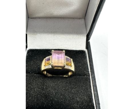 9ct Gold Ametrine, Citrine, Amethyst &amp; Diamond Statement Ring (3.2g) 