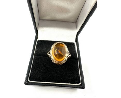 9ct Gold Amber Rope Bordered Cocktail Ring (3.2g) 