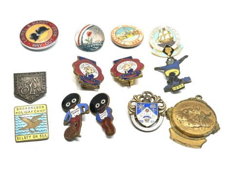 selection of vintage enamel badges includes butlins &amp; golden shred etc 