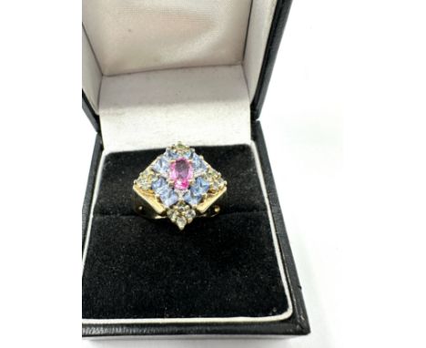 9ct Gold Sapphire &amp; Light Green Gemstone Dress Ring (4.5g) 