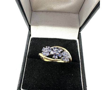 9ct Gold Tanzanite Triple Floral Cluster Dress Ring (2.4g) 