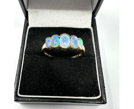 9ct Gold Opal Five Stone Gypsy Setting Ring (2.5g) 