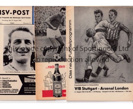 ARSENAL      Three programmes for away Friendlies in Germany v Hamburg SV 63/4 official and Oppermann pirate and VfB Stuttgar
