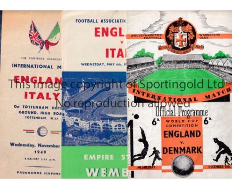 ENGLAND     Three home programmes v. Italy 1949 at Tottenham, team changes and with newspaper cutting and 1959 at Wembley and