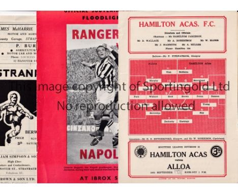 SCOTTISH PROGRAMMES SEASON 1958/9   Eight programmes: Hamilton v Alloa, Rangers v Napoli Friendly, Stranraer v Berwick, Ayr v