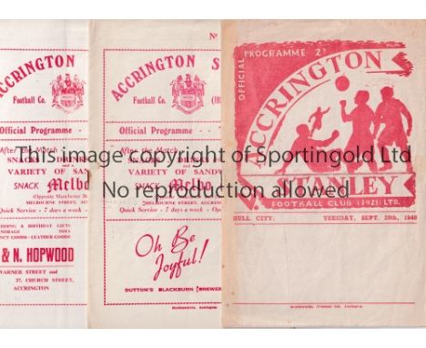 ACCRINGTON STANLEY       Six home programmes v Hull City 28/9/48,  v Blackpool 8/3/1954 Lancs. Cup, first home Floodlit match