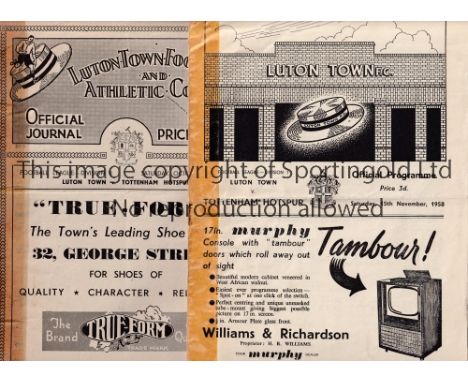 TOTTENHAM HOTSPUR     Two programmes for away match v Luton Town with tape along the spine and a slight horizontal crease, 23