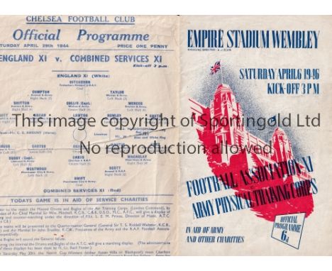 COMBINED SERVICES FOOTBALL     Two programmes: England XI v Combined Services 29/4/1944 at Chelsea very creased and FA XI v A