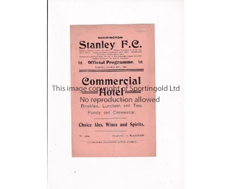 1921/2 ACCRINGTON STANLEY RES v CROSTON        Programme for 29/10/1921 at Accrington in their first league season. Very slig