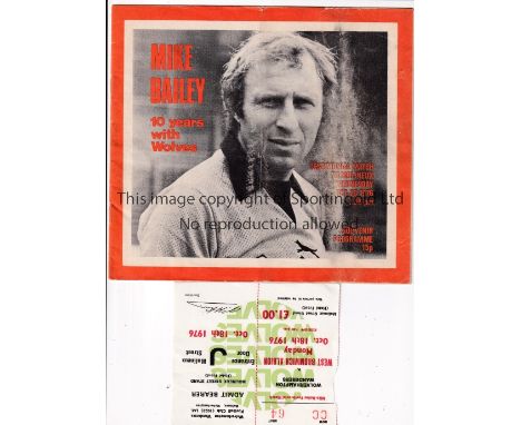 GEORGE BEST     Programme with team changes and unused ticket for the Mike Bailey Testimonial 20/10/1976 in which Best played