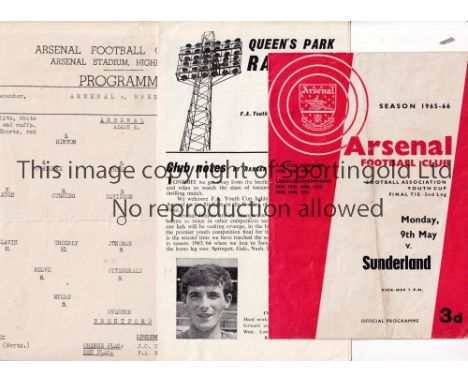 ARSENAL     Seven programmes in their successful 1965/6 Youth Cup run. 5 home single sheets v Brentford, Fulham, Wolves, Bris