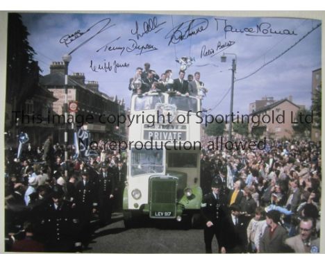 TOTTENHAM   Autographed 16 x 12 colour photo showing players parading the FA Cup and the First Division trophy through the st