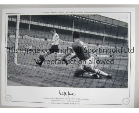 CLIFF JONES   Autographed b/w 16 x 12 Limited Edition showing the Tottenham winger scoring against Chelsea in 1961, signed to