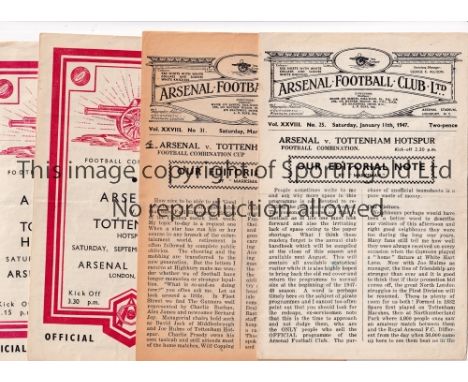ARSENAL V TOTTENHAM HOTSPUR     Four programmes for Combination matches at Arsenal 46/7 League team changes and Cup score on 