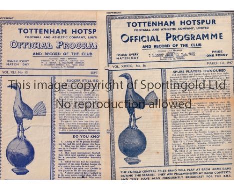 TOTTENHAM HOTSPUR V ARSENAL     Two programmes for the London Combination matches at Tottenham 46/7 Cup punched holes and tea