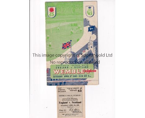 ENGLAND V SCOTLAND 1949    Programme and ticket for the match at Wembley.    Generally good