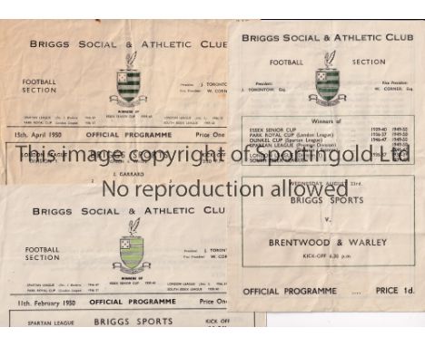 BRIGG SPORTS FC     Nine home programmes from 1949/0 and 1950/1   Three single sheets from 1949/0 v Vauxhall Motors, Brentwoo