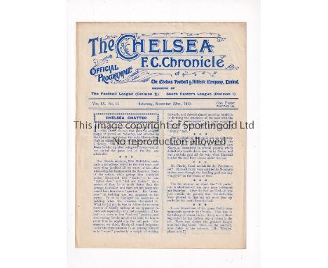 CHELSEA V WOOLWICH ARSENAL 1913    Programme for the South Eastern League match at Chelsea 22/11/1913, slight horizontal crea