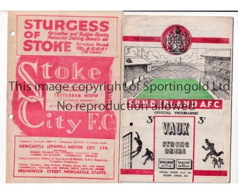 TOTTENHAM HOTSPUR     Two away programmes v Stoke 49/50 FA Cup punched holes and slightly creased and Sunderland 53/4.    Fai