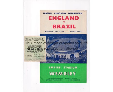 DUNCAN EDWARDS     Programme and ticket for England v Brazil at Wembley 9/5/1956 in which Edwards played.     Generally good