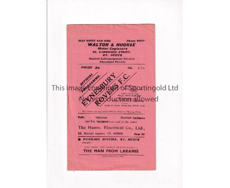 TOTTENHAM HOTSPUR      Programme for the away Eastern Counties League match v Eynesbury Rovers 29/9/1956.    Good