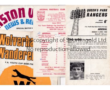 ARSENAL / FA YOUTH CUP SEMI-FINALS      Twenty programmes. 1966 away v QPR, 1971 both legs v Wolves, 1972 away v Aston Villa,