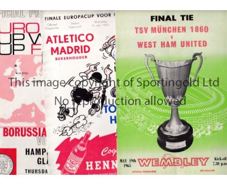 ECWC FINAL PROGRAMMES 1963, 1965 &amp; 1966      Programmes for Atletico Madrid v Tottenham (Hennessy advert on cover), TSV M
