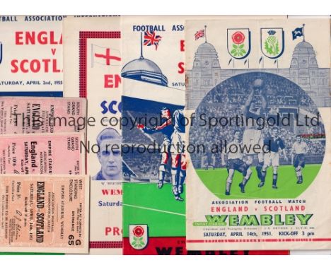ENGLAND V SCOTLAND      Programme with a vertical crease and ticket 1951, official programme, pirate issue by Victor 1953 and