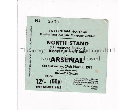 TOTTENHAM HOTSPUR V ARSENAL 1971     Ticket for the Championship winning match played at White Hart Lane on 3/5/1971. The tic