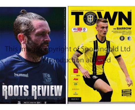 HARROGATE TOWN      First home and away League programmes in season 2020/1, home v Barrow and away v Southend