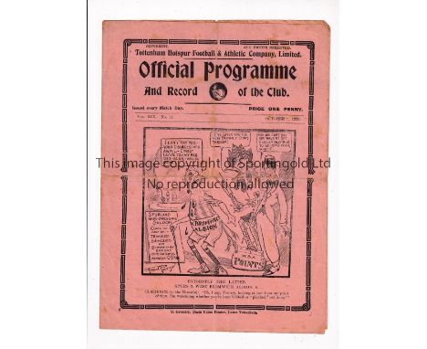 TOTTENHAM HOTSPUR V ARSENAL     Programme for the London Combination match at Tottenham 2/10/1926 slightly folded in four.   