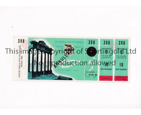1960 OLYMPICS ROME / FOOTBALL     Annulled unused ticket for the football Final, Yugoslavia v Denmark, in Rome on 10/9/1960. 