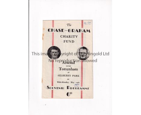 TOTTENHAM HOTSPUR V ARSENAL 1951     Programme for the Chase-Graham Charity Fund match at Crystal Palace FC 14/5/1951 with sm