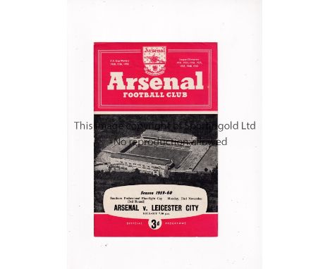 ARSENAL     Programme for the home Southern Professional Floodlight Cup tie v Leicester City 23/11/1959, very slightly horizo