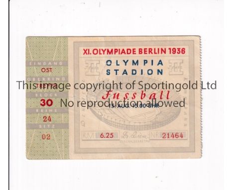 1936 OLYMPICS BERLIN / FOOTBALL FINAL / ITALY V AUSTRIA     Ticket for the Final in the Olympic Stadium on 15/8/1936 which in