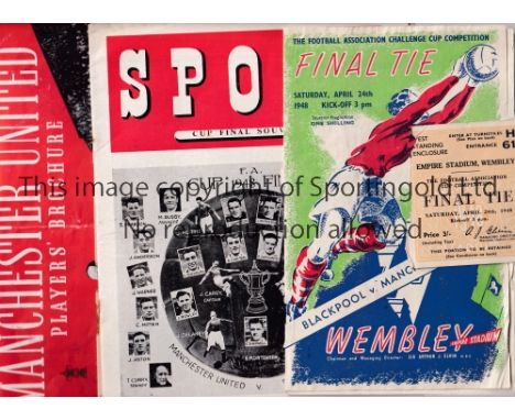 1948 FA CUP FINAL BLACKPOOL v MANCHESTER UNITED   A programme, match ticket, Man U players brochure, Blackpool brochure, Spor