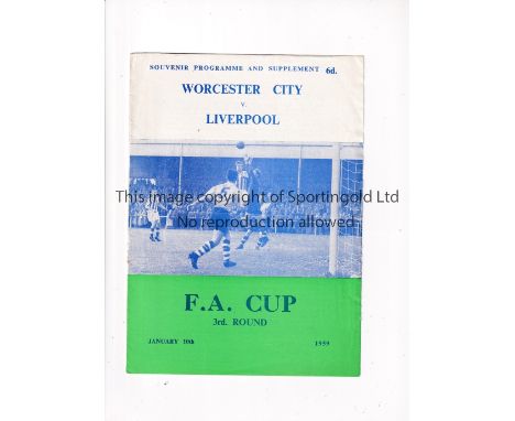 WORCESTER CITY V LIVERPOOL 1958/9 FA CUP     Programme for one of the greatest Cup shocks at Worcester on 15/1/1959, programm