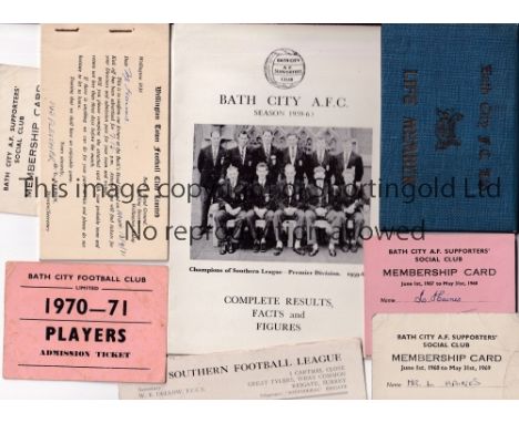 BATH CITY MEMORABILIA   1959/0 Complete results published by Bath, three membership cards from 1960s, players ticket and regi