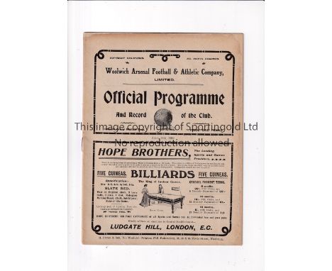 WOOLWICH ARSENAL     Home programme v Everton 18/4/1908 played at Plumstead Road. Professionally cleaned and repaired through