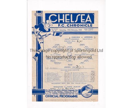 CHELSEA V ARSENAL 1938   Single sheet programme for the London Combination match at Chelsea 19/2/1938, folded, scores entered