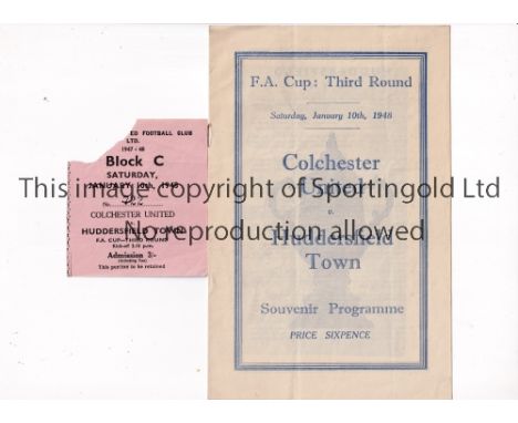 COLCHESTER UNITED V HUDDERSFIELD TOWN 1948 FA CUP     Programme and ticket for the Cup tie at Non-League Colchester United 10