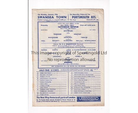 TOTTENHAM HOTSPUR V ARSENAL     Programme for the Friendly at Tottenham 25/1/1947 slightly creased.   Fair to generally good