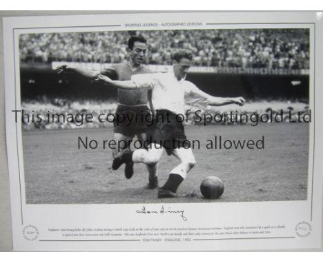 TOM FINNEY   Autographed 16 x 12 Limited Edition showing Finney holding off defender Fernando Roldan during England´s victory