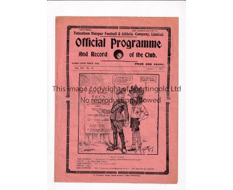 TOTTENHAM HOTSPUR V ARSENAL      Programme for the League match at Tottenham 7/4/1928, horizontal crease.    Generally good